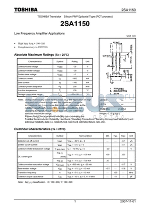 2SA1150 datasheet - Low Frequency Amplifier Applications
