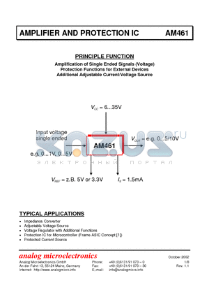 AM461 datasheet - AMPLIFIER AND PROTECTION IC