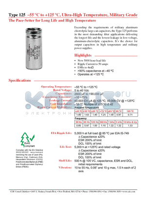 125114U005AJ1B datasheet - The Pace-Setter for Long Life and High Temperature