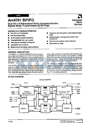 AM4701-35JC datasheet - Dual 512 x 8 Bidirectional Parity Generator/Checker, Bypass Mode, Programmable AE/AF Flags