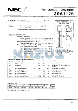 2SA1175 datasheet - PNP SILICON TRANSISTOR