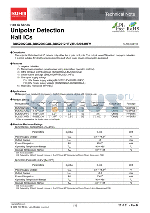 BD52002HFV-TR datasheet - Unipolar Detection Hall ICs