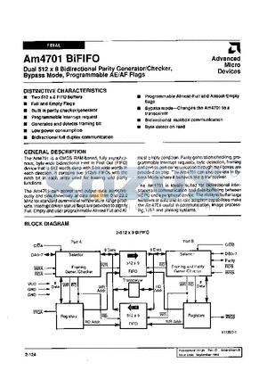 AM4701-35PC datasheet - Dual 512 x 8 Bidirectional Parity Generator/Checker, Bypass Mode, Programmable AE/AF Flags