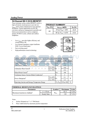 AM4902N datasheet - N-Channel 60-V (D-S) MOSFET