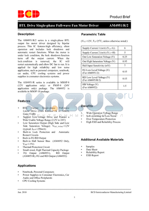 AM4951RMM-G1 datasheet - BTL Drive Single-phase Full-wave Fan Motor Driver