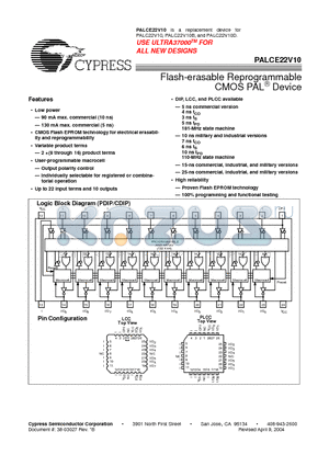 5962-89841033X datasheet - Flash-erasable Reprogrammable CMOS PAL Device