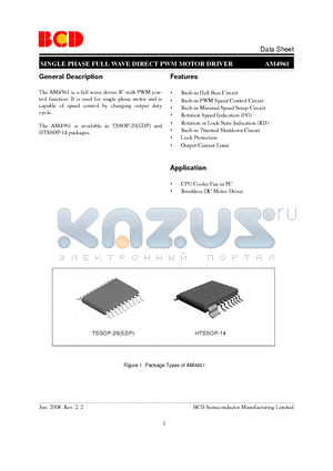 AM4961GTR-G1 datasheet - SINGLE PHASE FULL WAVE DIRECT PWM MOTOR DRIVER