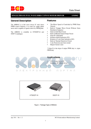 AM4962GS-G1 datasheet - SINGLE PHASE FULL WAVE DIRECT PWM MOTOR DRIVER