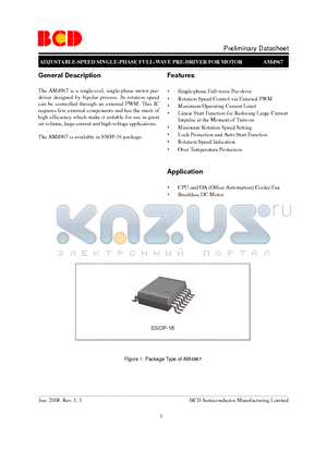 AM4967GSTR-E1 datasheet - ADJUSTABLE-SPEED SINGLE-PHASE FULL-WAVE PRE-DRIVER FOR MOTOR