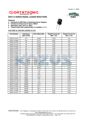 DR217-8-154 datasheet - RADIAL LEADED INDUCTORS