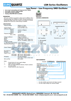 2.0000LSMA025UMA datasheet - Low Power - Low Frequency SMD Oscillator