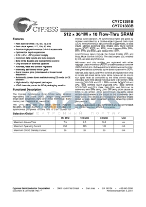 CY7C1383B-83AI datasheet - 512  36/1M  18 Flow-Thru SRAM