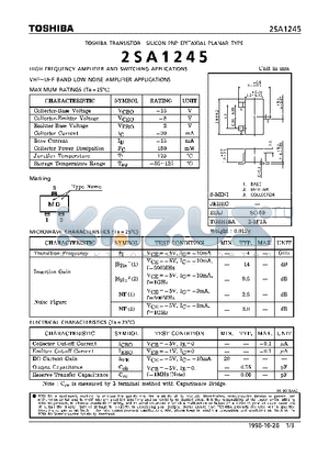 2SA1245 datasheet - TRANSISTOR (HIGH FREQUENCY AMPLIFIER AND SWITCHING, VHF~UHF BAND LOW NOISE AMPLIFIER APPLICATIONS