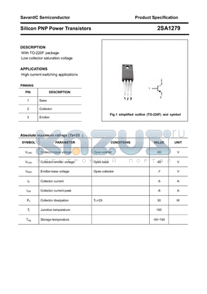 2SA1279 datasheet - Silicon PNP Power Transistors