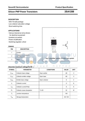 2SA1288 datasheet - Silicon PNP Power Transistors