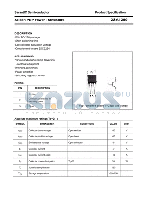 2SA1290 datasheet - Silicon PNP Power Transistors