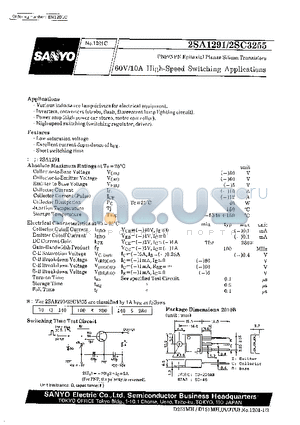 2SA1291 datasheet - 60V/10A High-Speed Switching Applications