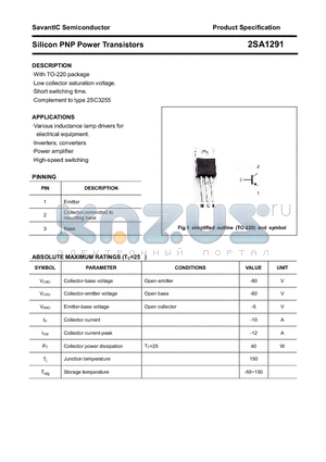 2SA1291 datasheet - Silicon PNP Power Transistors