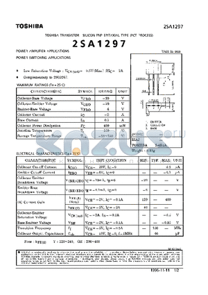 2SA1297 datasheet - TRANSISTOR (POWER AMPLIFIER, SWITCHING APPLICATIONS)
