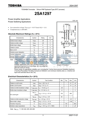 2SA1297 datasheet - Power Amplifier Applications Power Switching Applications