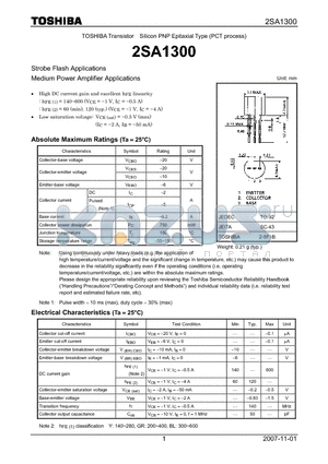2SA1300 datasheet - Strobe Flash Applications Medium Power Amplifier Applications