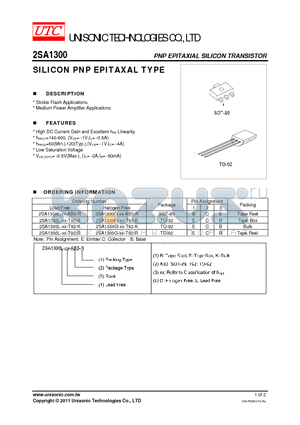 2SA1300G-XX-T92-B datasheet - SILICON PNP EPITAXAL TYPE