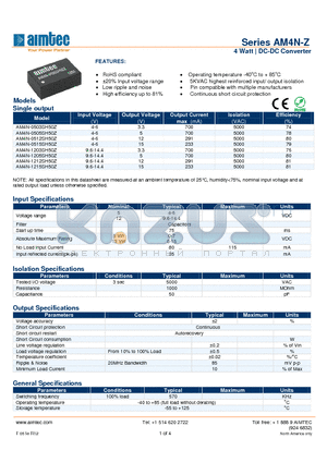 AM4N-0515SH50Z datasheet - 4 Watt | DC-DC Converter