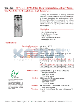 125124U7R5AE1B datasheet - Type 125 -55 jC to 125 jC, Ultra-High Temperature, Military Grade