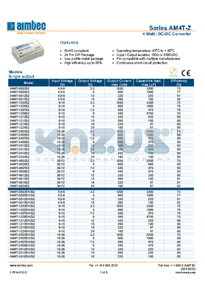 AM4T-0503DZ datasheet - 4 Watt | DC-DC Converter