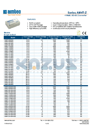 AM4T-0505SH35Z datasheet - 4 Watt | DC-DC Converter