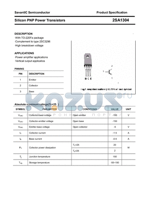 2SA1304 datasheet - Silicon PNP Power Transistors