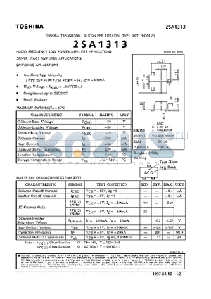 2SA1313 datasheet - TRANSISITOR (AUDIO FREQUENCY LOW POWER AMPLIFIER, DRIVER STAGE AMPLIFIER, SWITCHING APPLICATIONS)