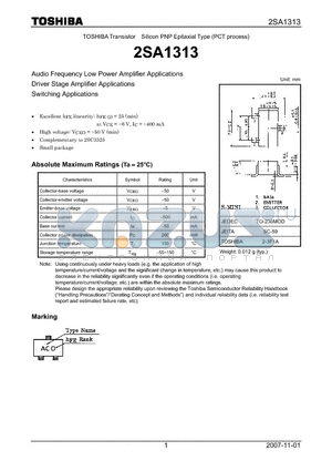2SA1313 datasheet - Audio Frequency Low Power Amplifier Applications Driver Stage Amplifier Applications Switching Applications