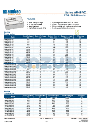 AM4T-1209D-VZ datasheet - 4 Watt | DC-DC Converter