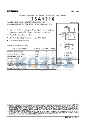 2SA1316 datasheet - TRANSISTOR (FOR LOW NOISE AUDIO AMPLIFIER, RECOMMENDED FOR THE FIRST STAGES OF MC GEAD AMPLIFIERS)