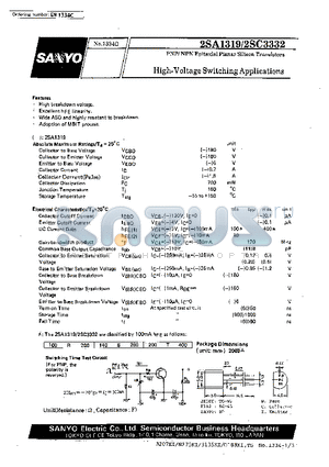 2SA1319 datasheet - High-Voltage Switching Applications