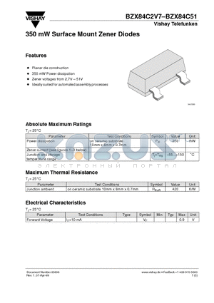 BZX84C3V9 datasheet - 350 mW Surface Mount Zener Diodes