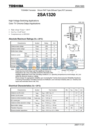 2SA1320 datasheet - High Voltage Switching Applications Color TV Chroma Output Applications