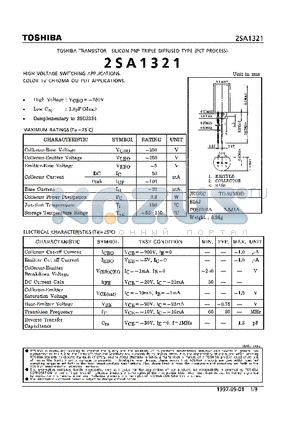 2SA1321 datasheet - TRANSISTOR (HIGH VOLTAGE SWITCHING, COLOR TV CHROMA OUTPUT APPLICATIONS)