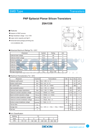 2SA1338 datasheet - PNP Epitaxial Planar Silicon Transistors