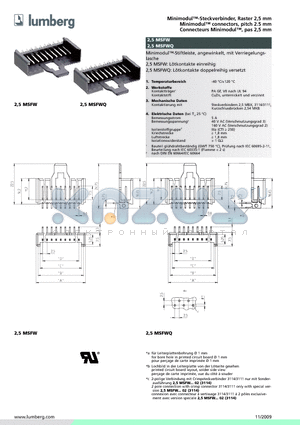 2.5MSFW09 datasheet - Minimodul-Steckverbinder, Raster 2,5 mm