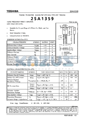 2SA1359 datasheet - TRANSISTOR (AUDIO FREQUENCY POWER AMPLIFIER. LOW SPEED SWITCHING)