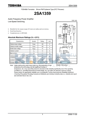 2SA1359 datasheet - Audio Frequency Power Amplifier Low-Speed Switching