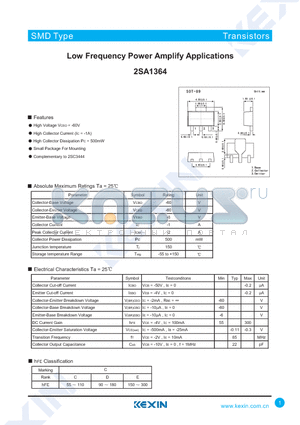 2SA1364 datasheet - Low Frequency Power Amplify Applications