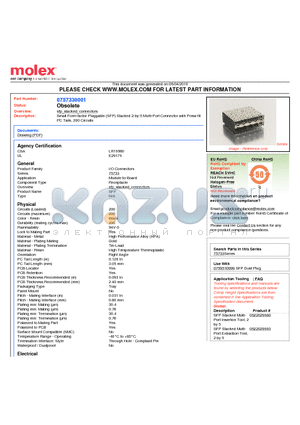 0757330001 datasheet - Small Form-factor Pluggable (SFP) Stacked 2-by-5 Multi-Port Connector with Press-fit PC Tails, 200 Circuits