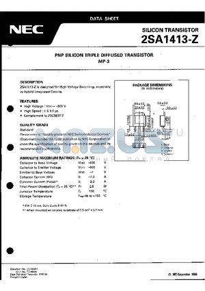 2SA1413 datasheet - PNP SILICON TRIPLE DIFFUSED TRANSISTOR MP-3