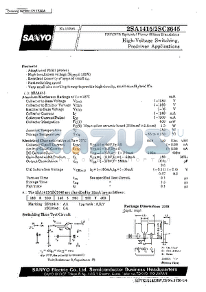 2SA1415 datasheet - High-Voltage Switching, Predriver Applications