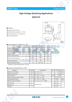 2SA1415 datasheet - High-Voltage Switching Applications