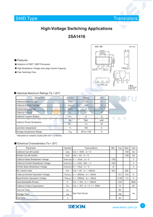 2SA1416 datasheet - High-Voltage Switching Applications