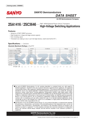 2SA1416_10 datasheet - High-Voltage Switching Applications